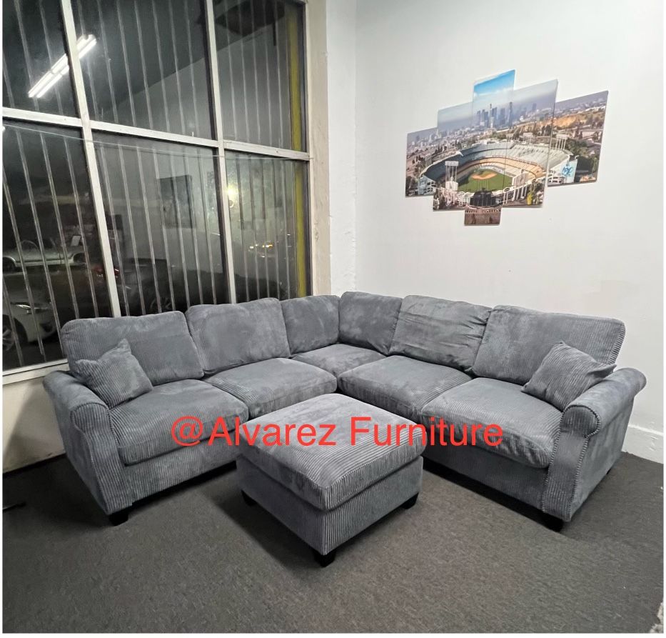 Corduroy Sectional Sofa With Ottoman