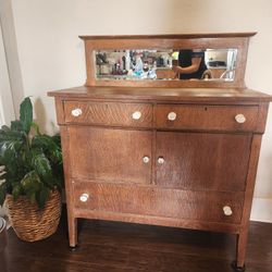 Antique Buffet Cabinet with Mirror