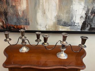 Vintage N.S. Co Sterling Weighted 6-Light Candelabra Pair 3 Light Candle Holder 7 1/2” x 12 1/8”