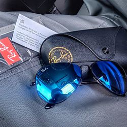 BRAND NEW Ray-Ban POLARIZED BLACK WIRE FRAME Aviator Blue Mirror RB8317ch 029/A1 58mm