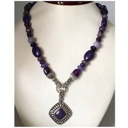Carolyn Pollack 925 Sterling Silver Chunky Amethyst & Quartzite Beaded Necklace 18” Long