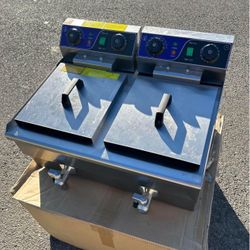 Brand New Commercial Double Deep Fryer With Drain For $180