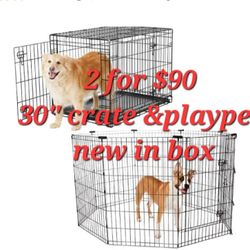 Brand New 30" Med'lrg 2 Door Dog Crate & 30" Tall 6 Panel Pet Play Yard Animal Cage 