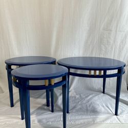 Modern Navy & Gold Nesting Table Set - Handcrafted, Art Deco Inspired