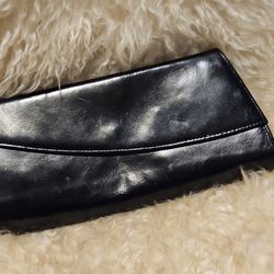 Vintage Midcentury Black Leather Envelope Clutch Bag Pirse