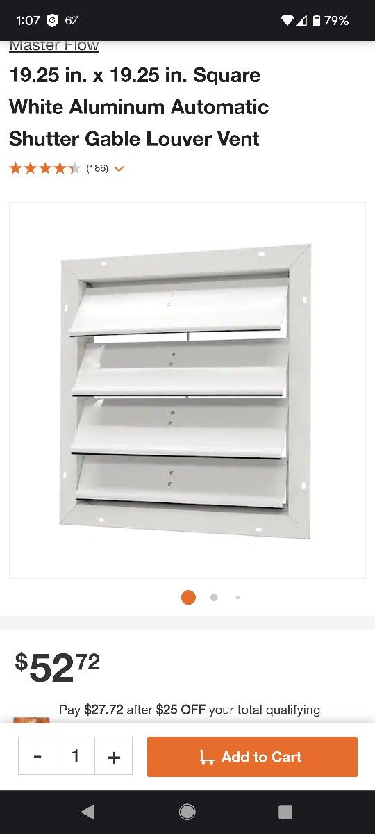 19.25 in. x 19.25 in. Square White Aluminum Automatic Shutter Gable Louver Vent