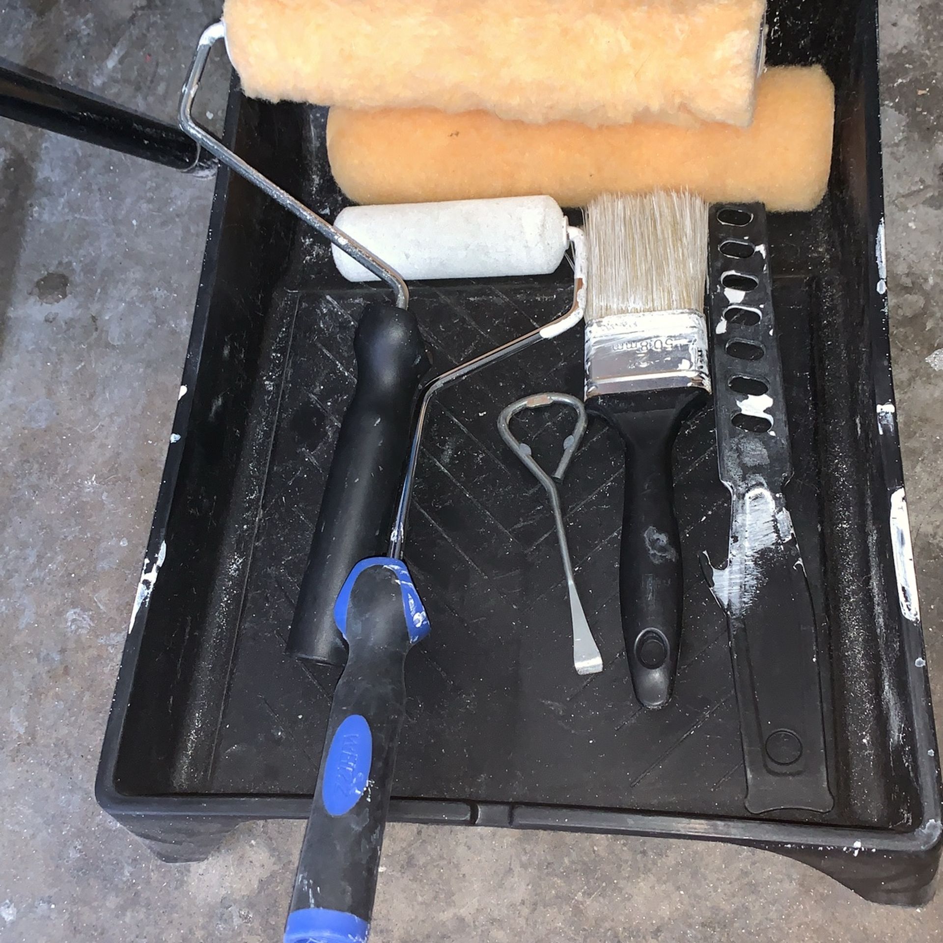 Less Then Half Gallon Of White Paint. Comes With 1. Brush And 2 Paint Roller. Even. 1 Paint Can Opener