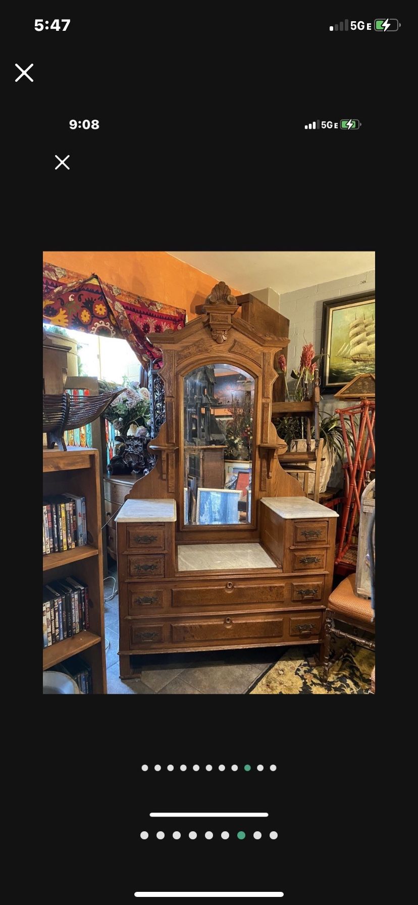 Antique, Beautiful Marble Top Vanity, Dresser