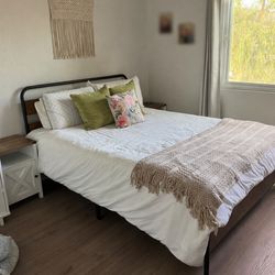 Queen Bed Frame + Mattress – Clean, Modern Farmhouse Style $300 OBO