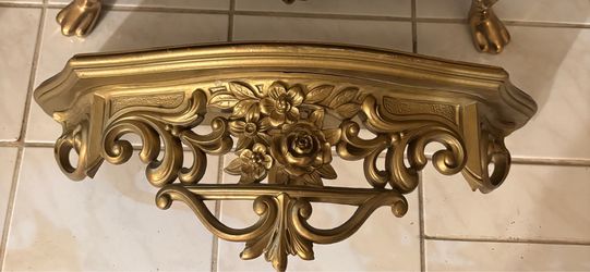 Vintage Hollywood Regency Gold Floral Shelf