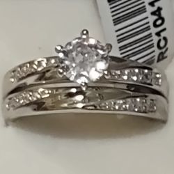 Authentic Sterling Silver Engagement, Wedding or Anniversary Ring Set