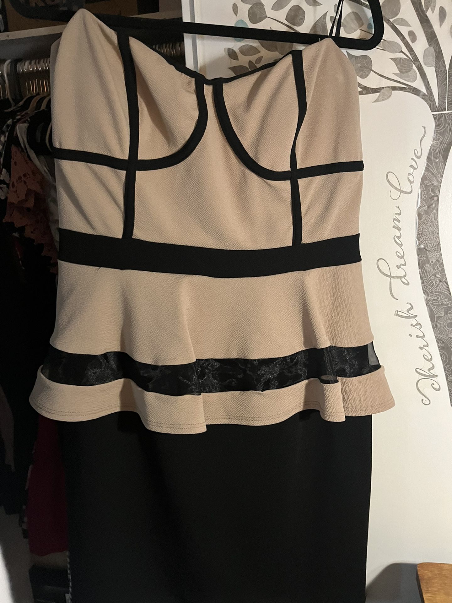 Tan/ Black Peplum Dress