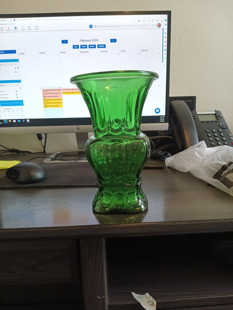 Green Glass Flower Vase 