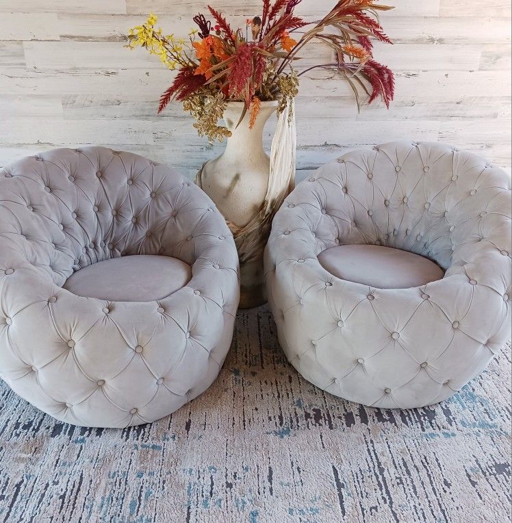 Large Tufted Velvet Egg Chairs Cool Gray