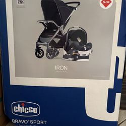 Brand New Chicco Bravo Sport Trio Travel System - Iron (Black)