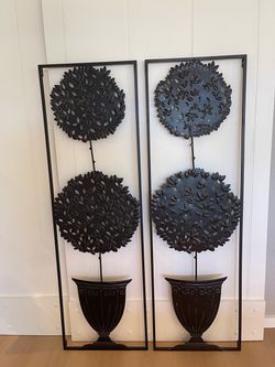 Pair of metal topiary wall art panels