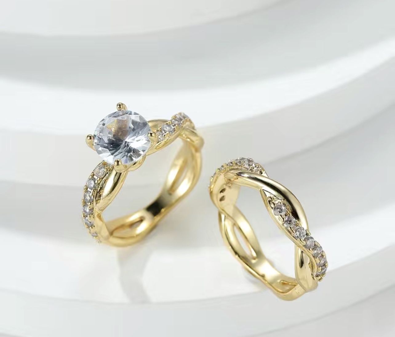 18K Gold Plated Engagement And Wedding Band