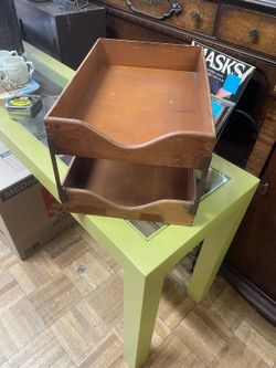 Vintage wood industrial desk paper holder