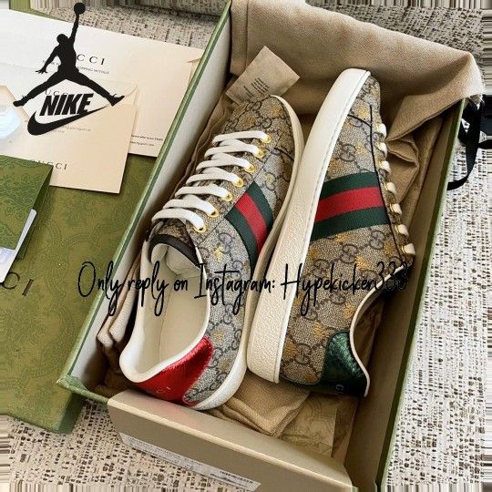 Gucci Beige & Brown Gg Supreme Bees Ace Sneaker Shipping available shoes