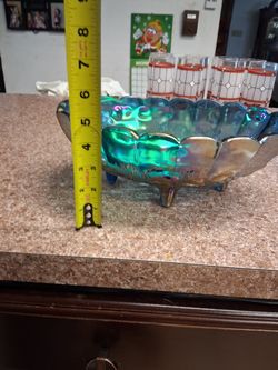 Vintage blue Indiana carnival glass fruit bowl.