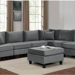Brand New Grey Modular Design Sectional Sofa (Ottoman Sold Separately)