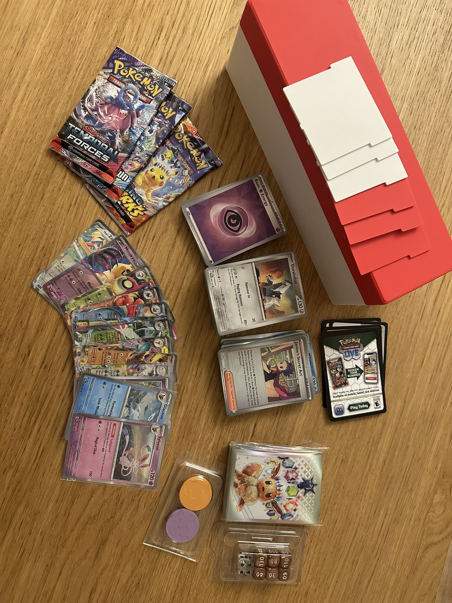 Pokemon Cards w/ Custom Pokeball-themed Card Case
