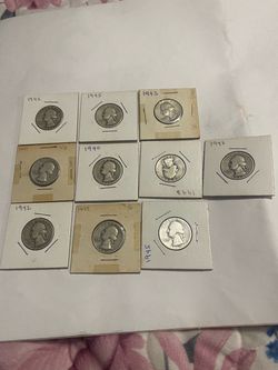 I have 10 90% silver 25-cent coins from different years, I’m asking $15 for each, firm price.