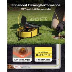 114#Sewer Camera, 66 ft/20m, 4.3" Drain Inspection Camera, IP68 Waterproof Snake Plumbing Camera with Lights - 6 Adjustable LEDs, 4500mAh Battery & 16