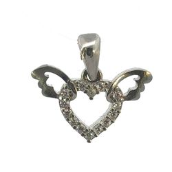 Woman’s Ladies 925 Sterling Silver CZ Heart Pendant With Wings  Charm For Necklace GP3116822