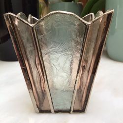 Vintage Clear & Pink Etched Glass Votive Candleholder 