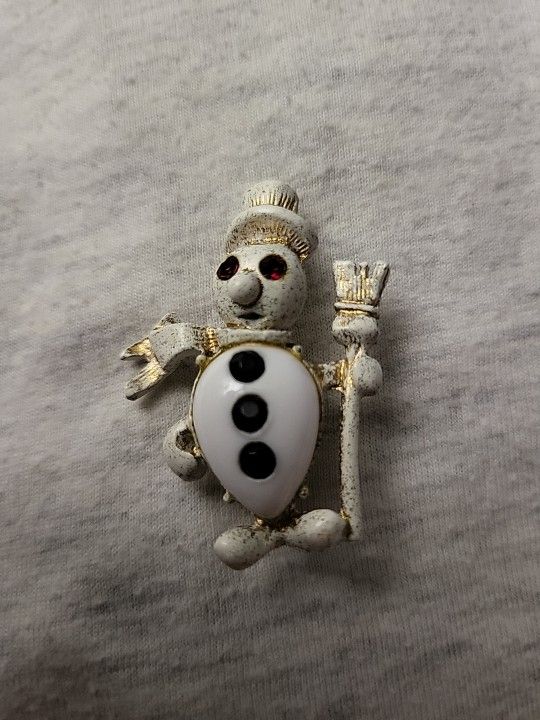 Dodds Doddz Christmas Snowman Chalk & Rhinestones Figural Brooch