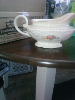 Vintage Ceramic Gravy Boat with Floral Design and china tea set glass