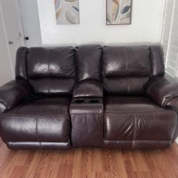 Brown Leather Reclining Loveseat 