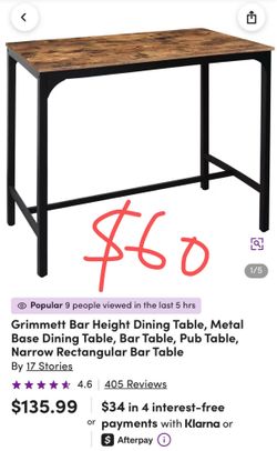 Grimmett Bar Height Dining Table Metal Base