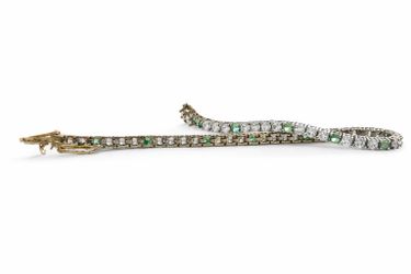 Vintage 925 Sterling Silver Vermeil Green & White Tennis Bracelet CZ Emerald Style 7” 10.2g
