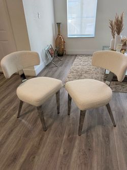 Set of 2 Boucle Dining Chairs with Chrome Legs