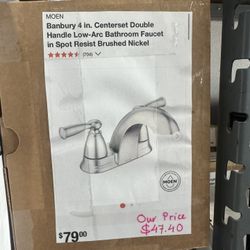 MOEN Banbury 4 in. Centerset Double Handle Low-Arc Bathroom Faucet in Spot Resist Brushed Nickel