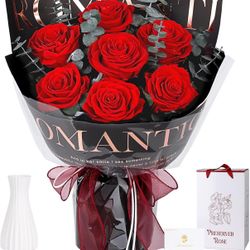 Preserved Flowers Bouquet 7 Roses - Red Real Rose & Flowers for Delivery, Long-Lasting Flower with Gift Box, Eternal Roses Bouquet for Mothers, Mom, W