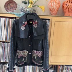 PRICE DROP: MADE in ITALY by SAVE THE QUEEN, BLK LEATHER JKT w/leather accents,M