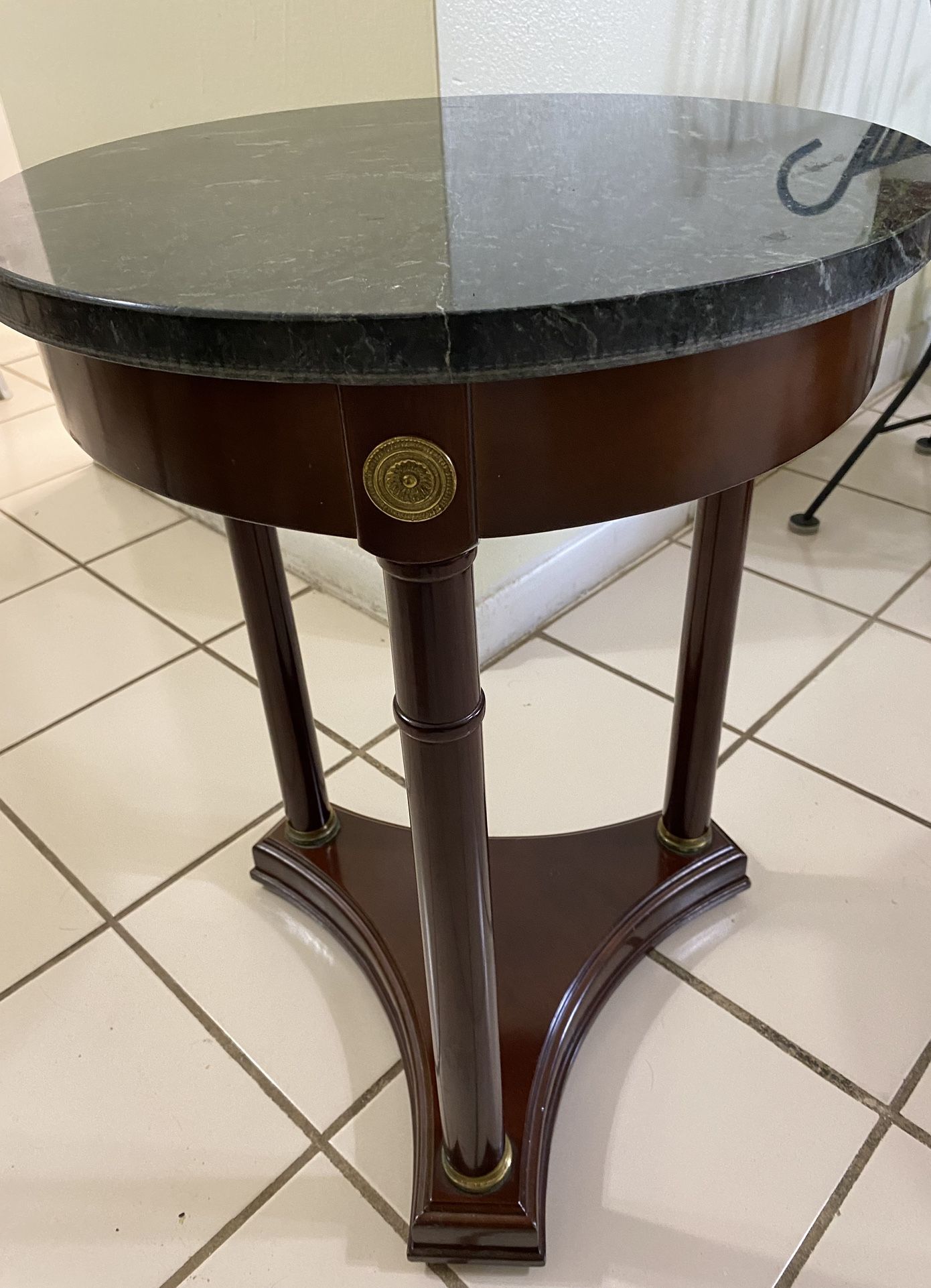Round Marble Cherry Color End Table