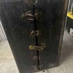 Antique Steamer Leather Trunk  With Storage 