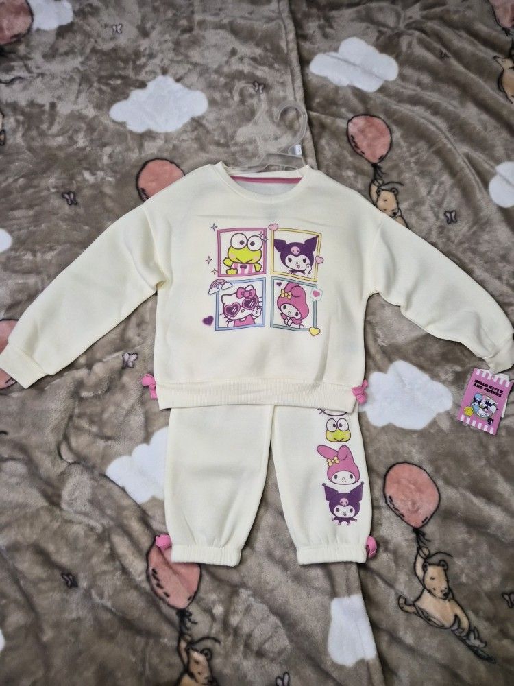Kids Hello Kitty & Friends Jogger Set With Pink Bow Accents - New