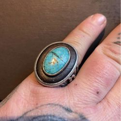 Mens Size 14 Koa Wood, Turquoise, Opal Sterling Ring 