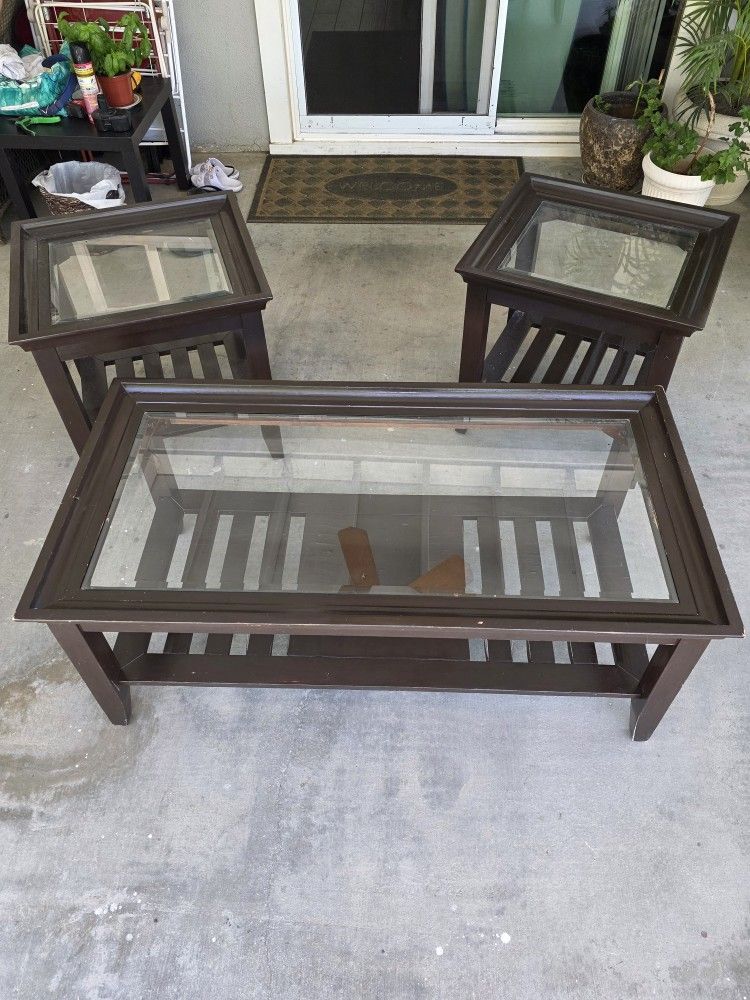 Wood Glass Top, Coffee & End Table Set
