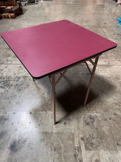 32” Square Commercial Folding Card Table – Burgundy Laminate Top  Solid plywood table top makes it much stronger than blow mold plastic tables  Commer
