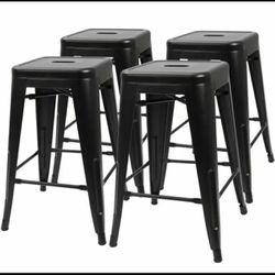 Bar Stools Set of 4 Chairs Color Black