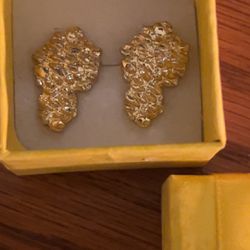 Medium Nugget Stud Earrings Solid 10K Yellow Gold  1”