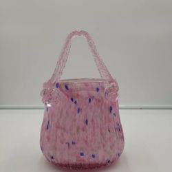 Fifth Avenue Crystal Art Glass Purse Pink Spatter Vase 9"