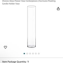 Brand New Clear Glass 24” Tall Clear Vase With 3 Inch Diameter 