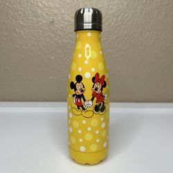 Disney Store Mickey & Minnie Mouse Stainless Steel Water Bottle Yellow Polka Dot